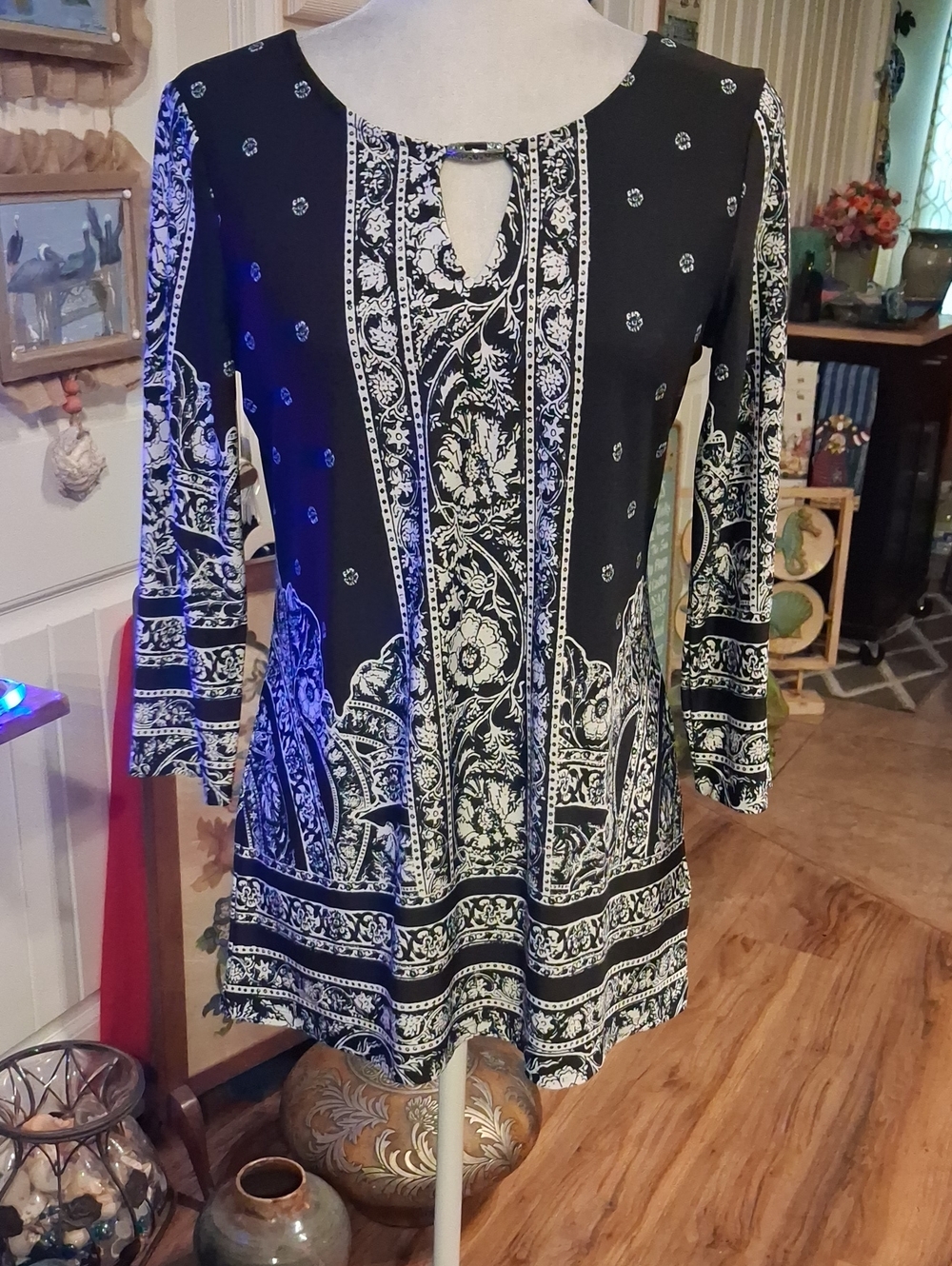 A Black & White Printed Women's Tunic Top Or Dress Size S